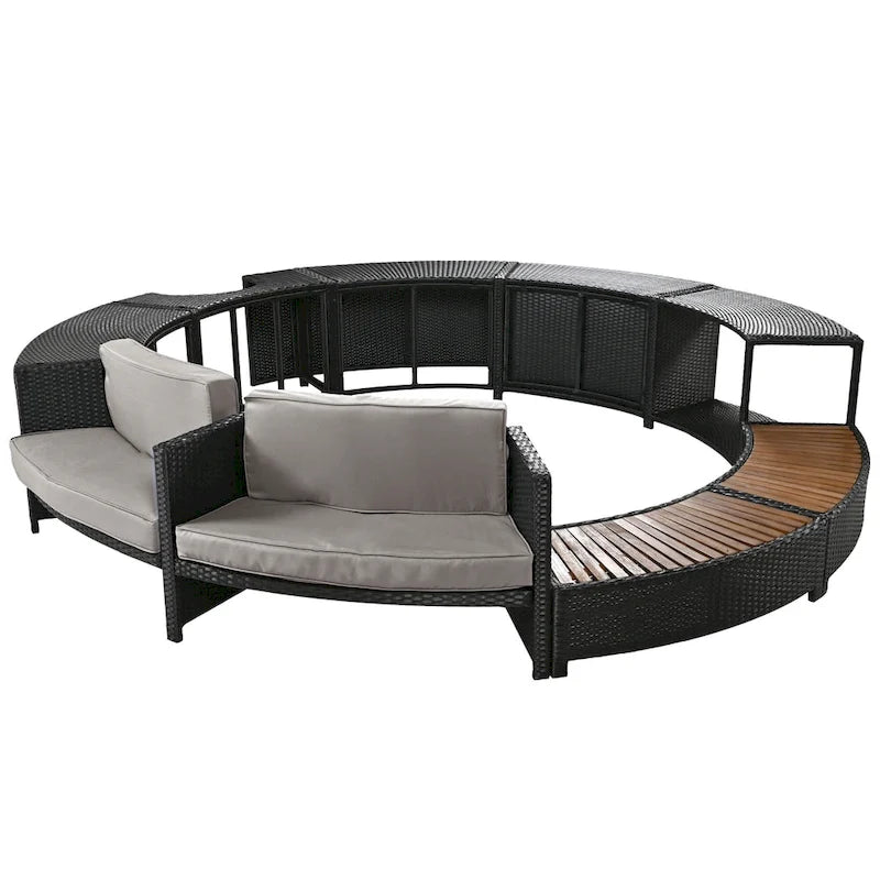 Ensemble de canapé d'extérieur en rotin pour spa avec espaces de rangement, banc et coussins