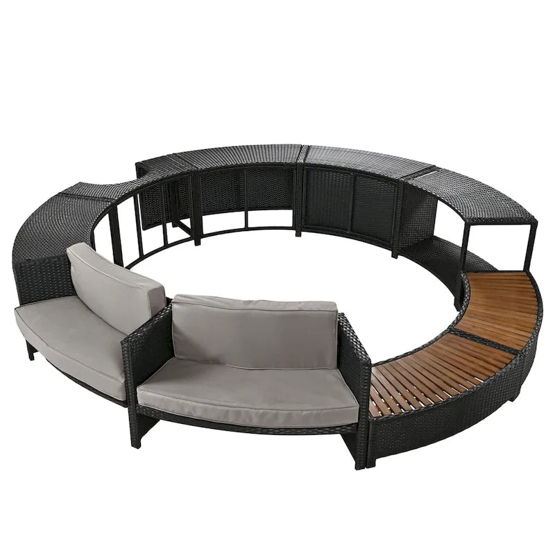 Ensemble de canapé d'extérieur en rotin pour spa avec espaces de rangement, banc et coussins