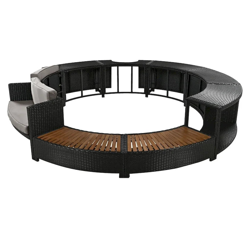Ensemble de canapé d'extérieur en rotin pour spa avec espaces de rangement, banc et coussins