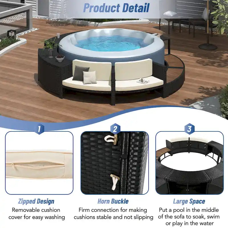 Ensemble de canapé d'extérieur en rotin pour spa avec espaces de rangement, banc et coussins