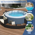 Ensemble de canapé d'extérieur en rotin pour spa avec espaces de rangement, banc et coussins