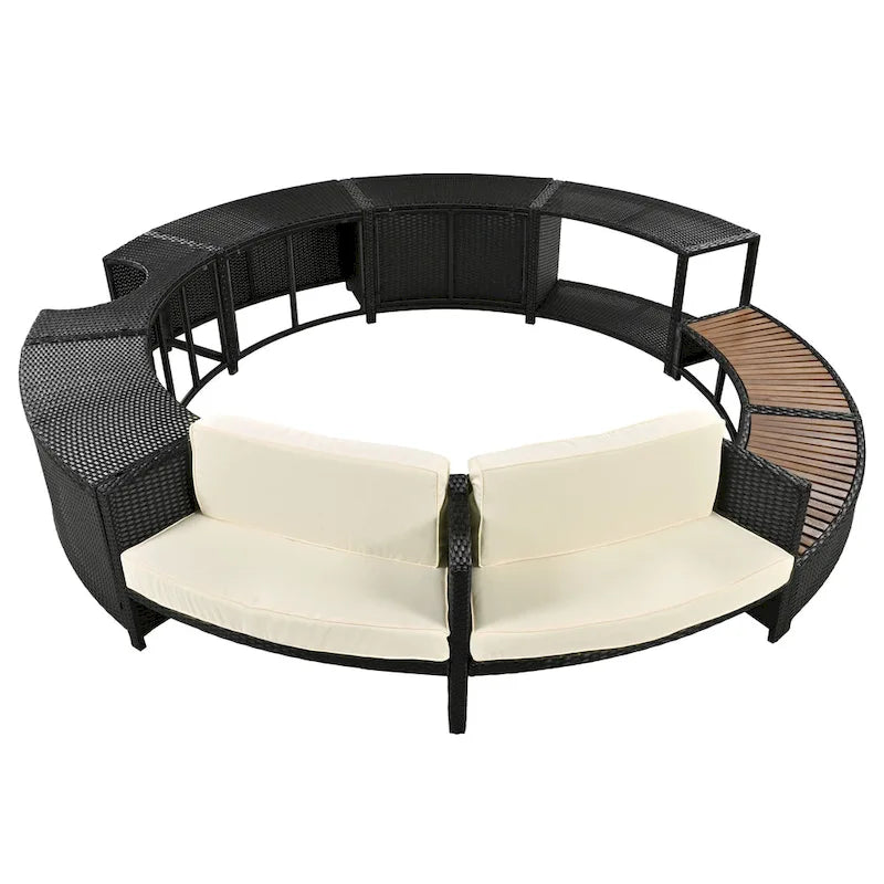 Ensemble de canapé d'extérieur en rotin pour spa avec espaces de rangement, banc et coussins
