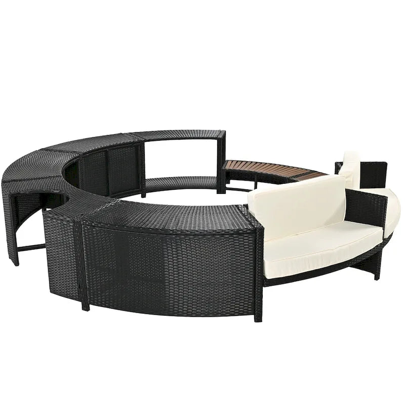 Ensemble de canapé d'extérieur en rotin pour spa avec espaces de rangement, banc et coussins