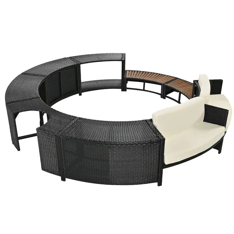 Ensemble de canapé d'extérieur en rotin pour spa avec espaces de rangement, banc et coussins
