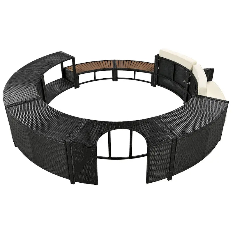 Ensemble de canapé d'extérieur en rotin pour spa avec espaces de rangement, banc et coussins