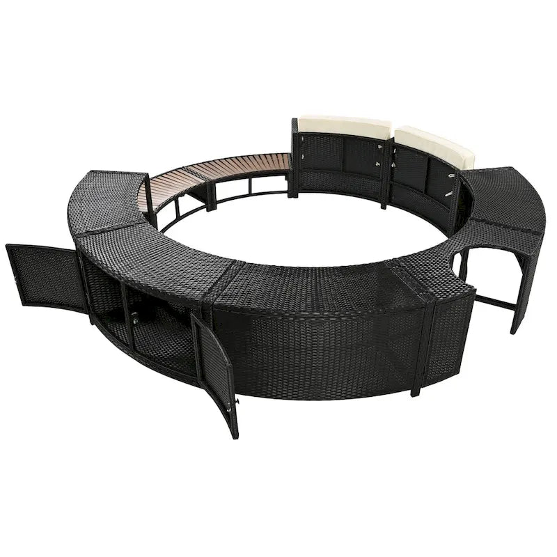 Ensemble de canapé d'extérieur en rotin pour spa avec espaces de rangement, banc et coussins