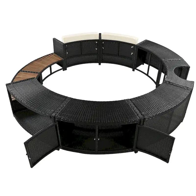 Ensemble de canapé d'extérieur en rotin pour spa avec espaces de rangement, banc et coussins