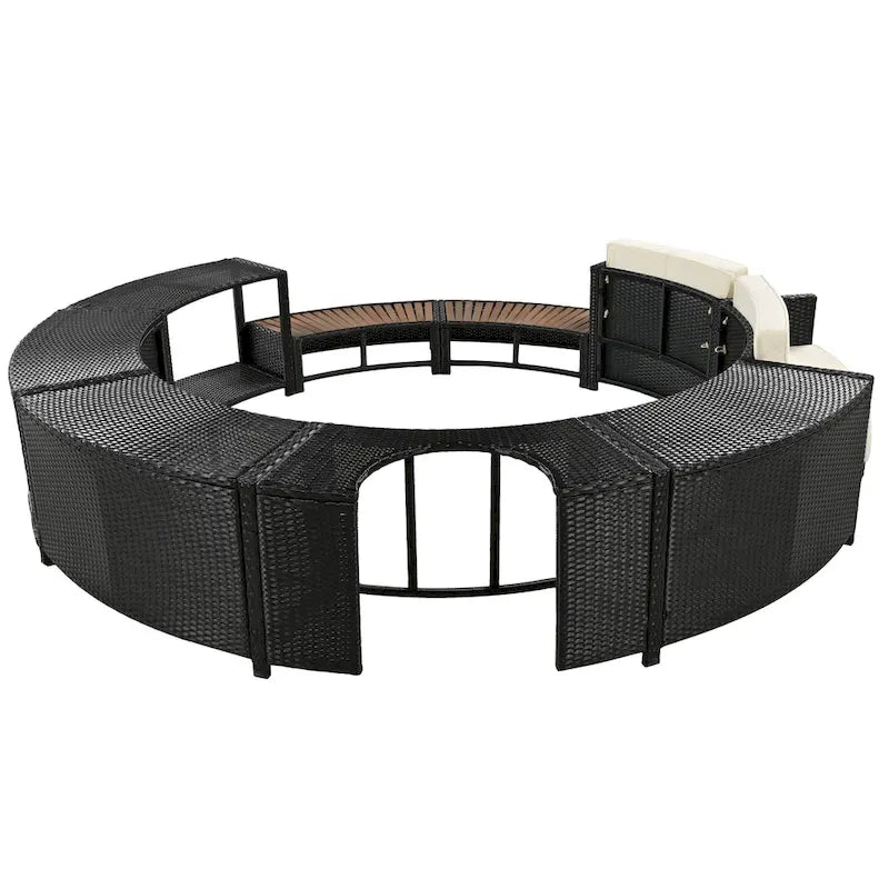 Ensemble de canapé d'extérieur en rotin pour spa avec espaces de rangement, banc et coussins