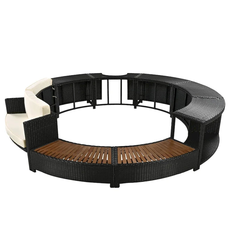 Ensemble de canapé d'extérieur en rotin pour spa avec espaces de rangement, banc et coussins