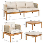 Ensemble de canapé de patio extérieur 4 pièces en bois d'acacia et corde