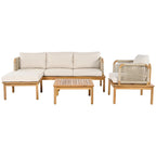 Ensemble de canapé de patio extérieur 4 pièces en bois d'acacia et corde