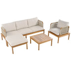 Ensemble de canapé de patio extérieur 4 pièces en bois d'acacia et corde