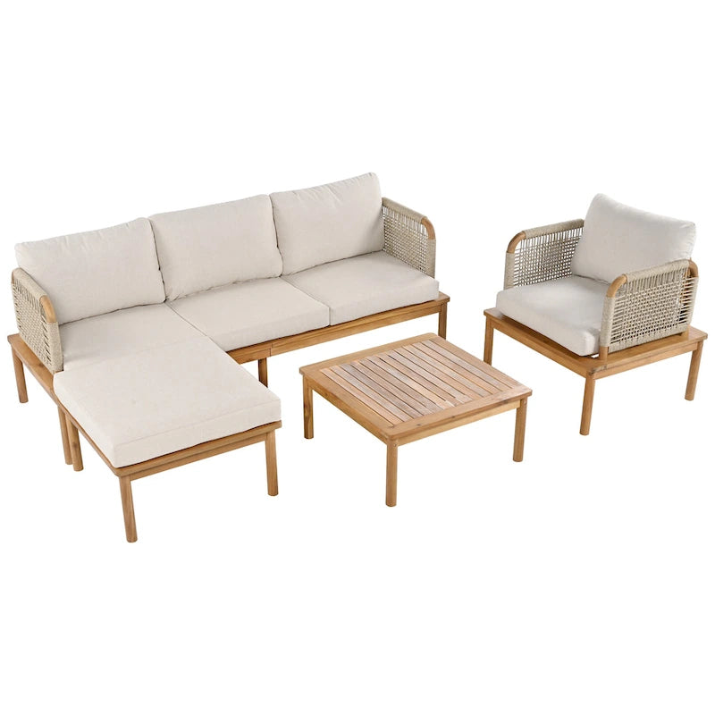 Ensemble de canapé de patio extérieur 4 pièces en bois d'acacia et corde