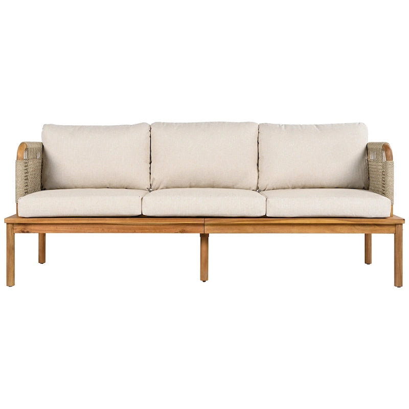 Ensemble de canapé de patio extérieur 4 pièces en bois d'acacia et corde