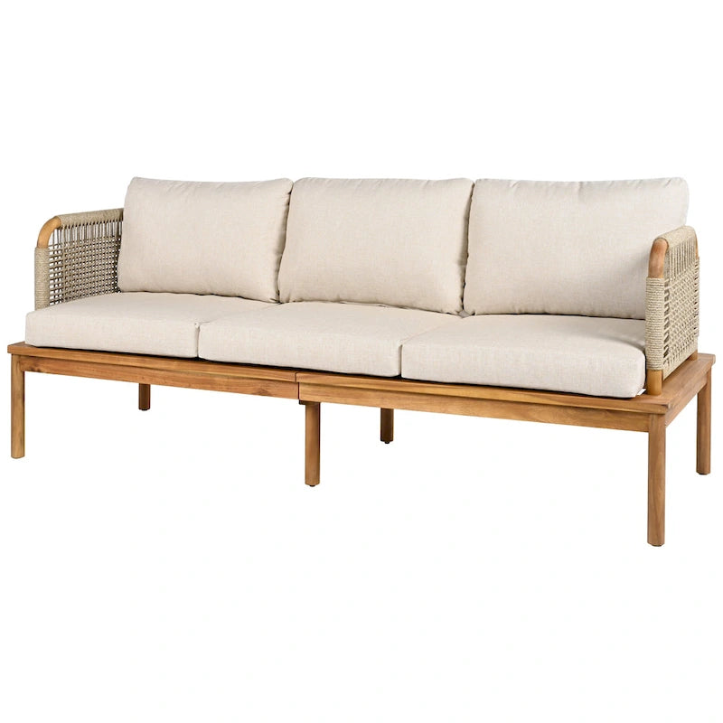 Ensemble de canapé de patio extérieur 4 pièces en bois d'acacia et corde