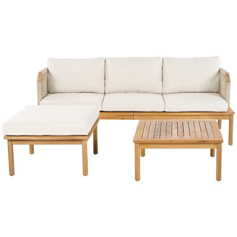 Salon de jardin 3 pièces en bois d'acacia et corde – 75,5 l x 26,75 P x 27,00