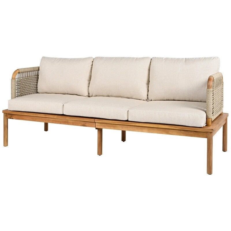 Salon de jardin 3 pièces en bois d'acacia et corde – 75,5 l x 26,75 P x 27,00