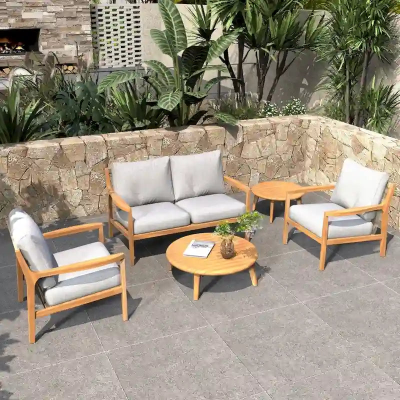 Canapé d'extérieur en bois d'acacia avec coussins imperméables amovibles pour terrasse