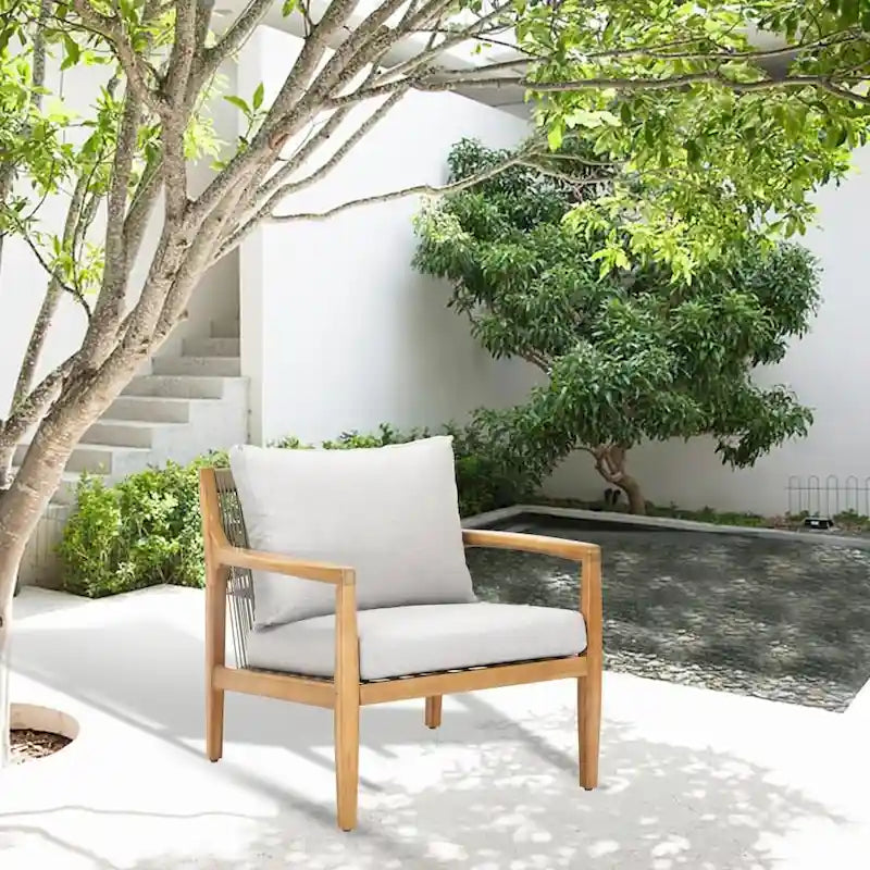 Canapé d'extérieur en bois d'acacia avec coussins imperméables amovibles pour terrasse