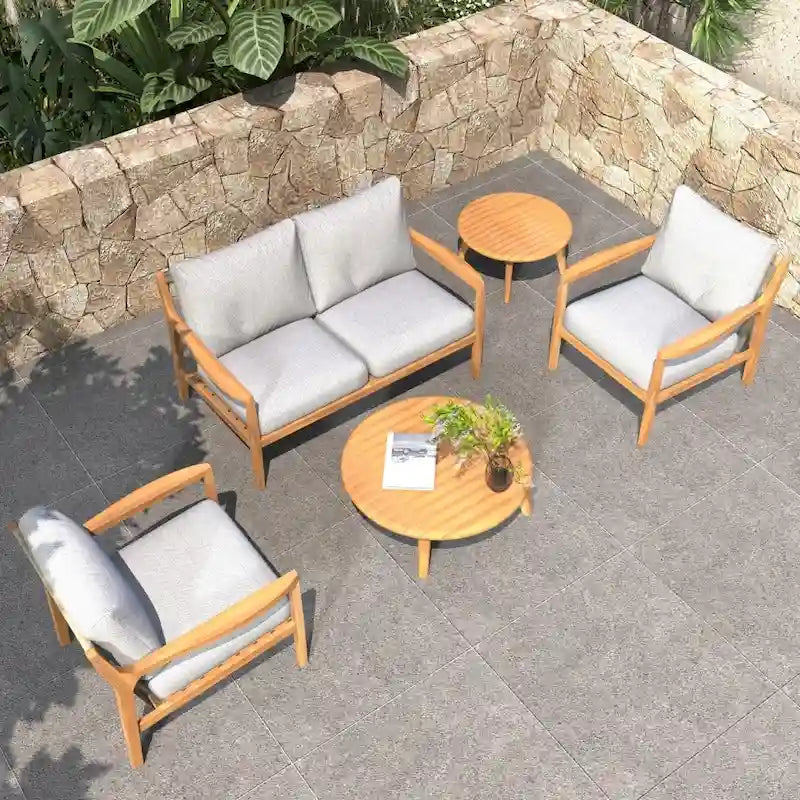 Canapé d'extérieur en bois d'acacia avec coussins imperméables amovibles pour terrasse