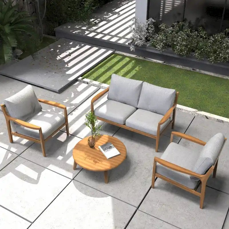 Canapé d'extérieur en bois d'acacia avec coussins imperméables amovibles pour terrasse