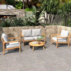 Canapé d'extérieur en bois d'acacia avec coussins imperméables amovibles pour terrasse