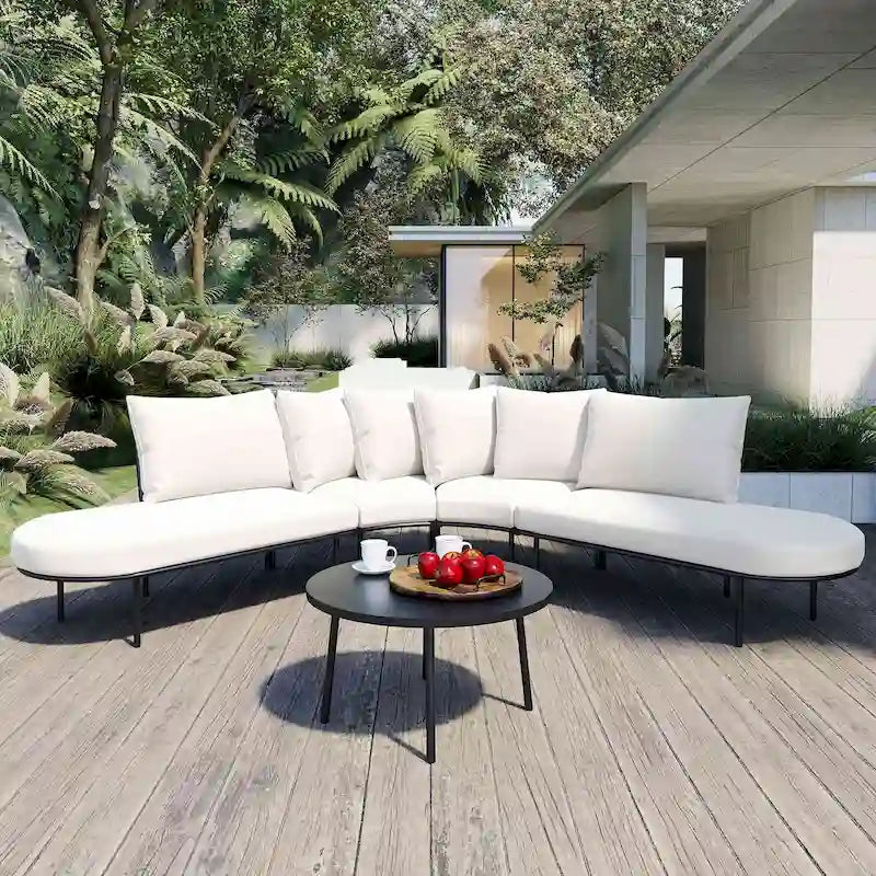Ensemble de canapé d'extérieur incurvé avec coussins et table basse