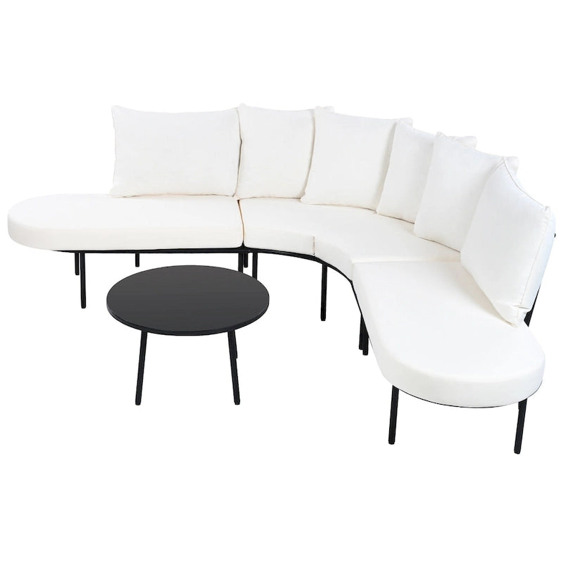 Ensemble de canapé d'extérieur incurvé avec coussins et table basse