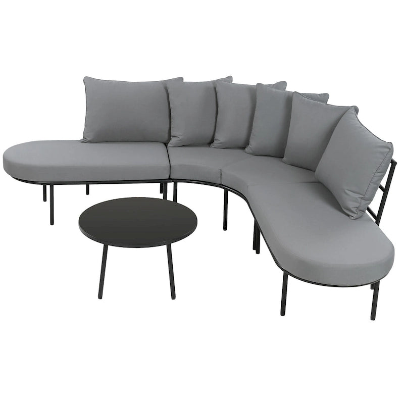 Ensemble de canapé d'extérieur incurvé avec coussins et table basse