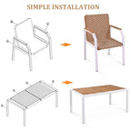 Ensemble de meubles d'extérieur en osier de 6 chaises, table de salle à manger de patio de 7 pièces avec plateau en bois, ensemble de salle à manger d'extérieur