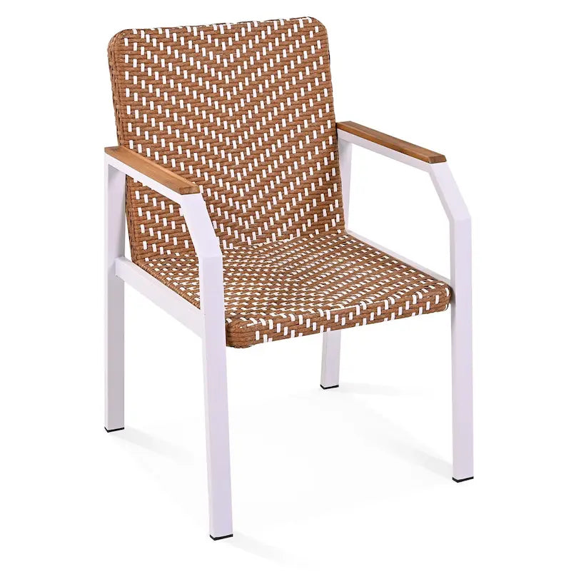 Ensemble de meubles d'extérieur en osier de 6 chaises, table de salle à manger de patio de 7 pièces avec plateau en bois, ensemble de salle à manger d'extérieur