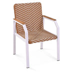 Ensemble de meubles d'extérieur en osier de 6 chaises, table de salle à manger de patio de 7 pièces avec plateau en bois, ensemble de salle à manger d'extérieur