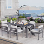 Ensemble de salle à manger d'extérieur 7 pièces pour 6 personnes avec table rectangulaire et chaises avec coussins amovibles