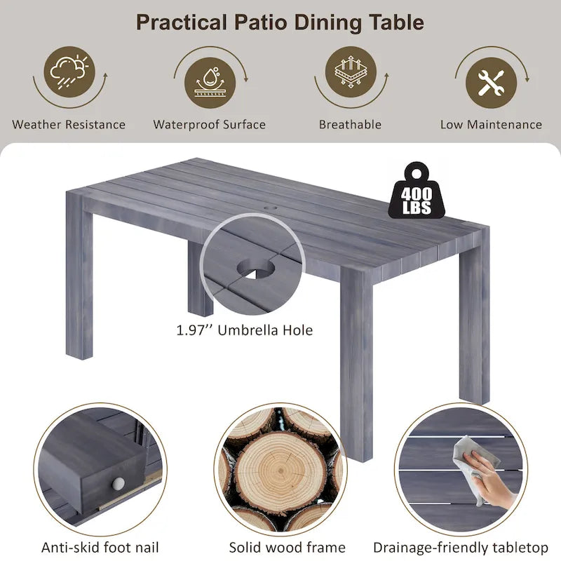 Ensemble de salle à manger d'extérieur 7 pièces pour 6 personnes avec table rectangulaire et chaises avec coussins amovibles