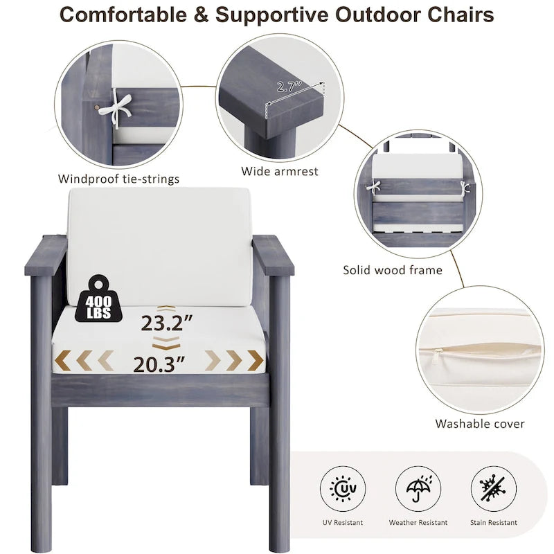 Ensemble de salle à manger d'extérieur 7 pièces pour 6 personnes avec table rectangulaire et chaises avec coussins amovibles