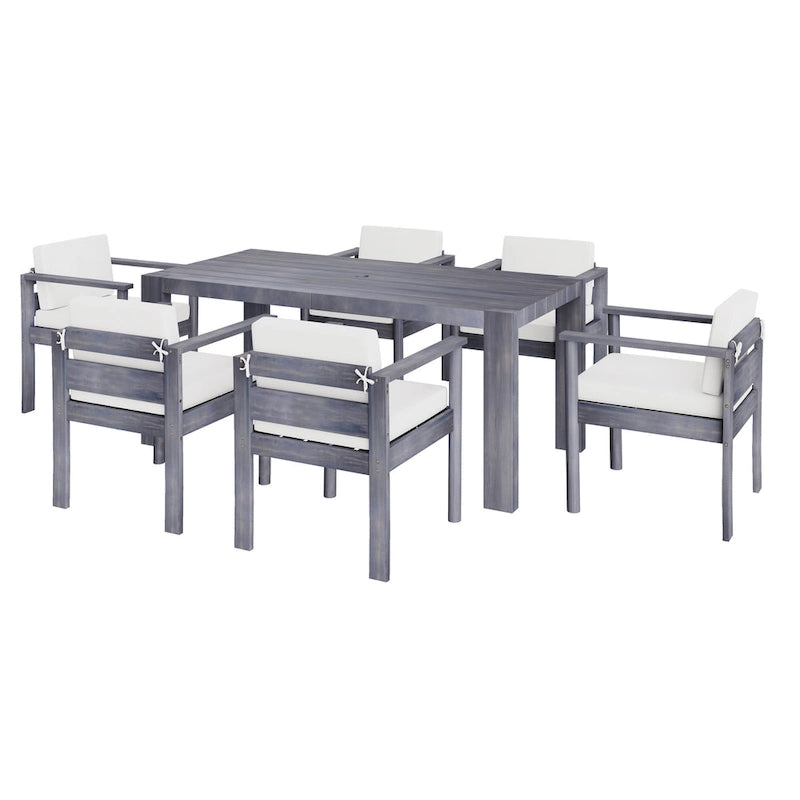 Ensemble de salle à manger d'extérieur 7 pièces pour 6 personnes avec table rectangulaire et chaises avec coussins amovibles