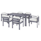 Ensemble de salle à manger d'extérieur 7 pièces pour 6 personnes avec table rectangulaire et chaises avec coussins amovibles