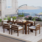 Ensemble de salle à manger d'extérieur 7 pièces pour 6 personnes avec table rectangulaire et chaises avec coussins amovibles
