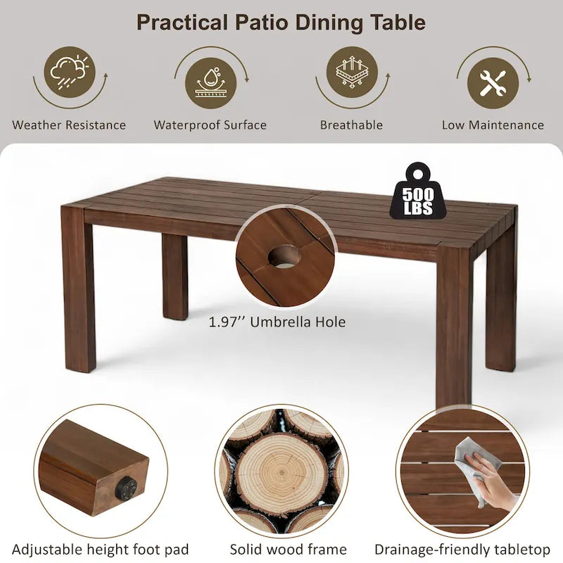 Ensemble de salle à manger d'extérieur 7 pièces pour 6 personnes avec table rectangulaire et chaises avec coussins amovibles