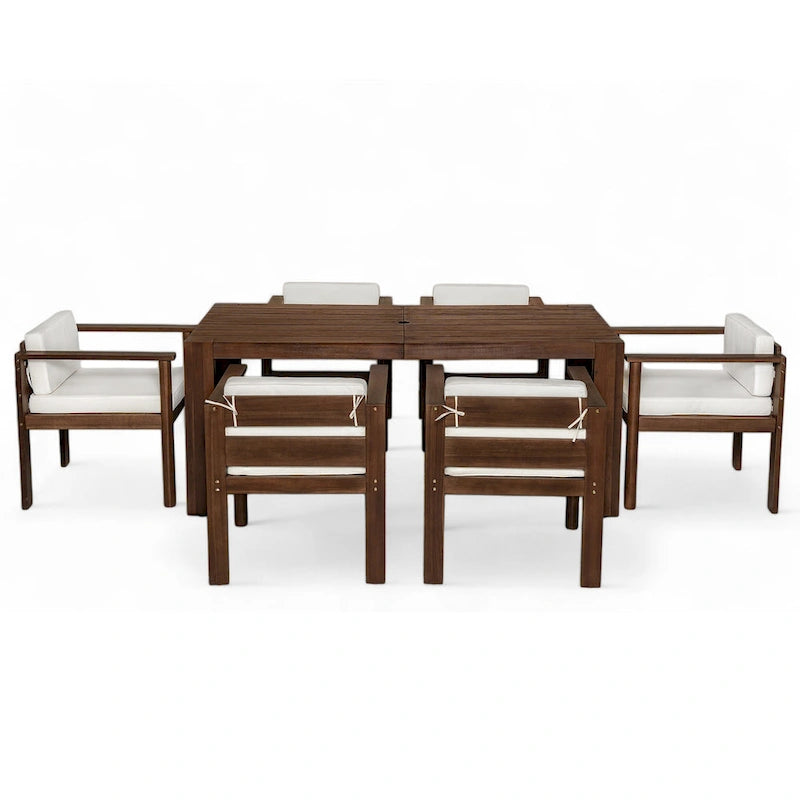 Ensemble de salle à manger d'extérieur 7 pièces pour 6 personnes avec table rectangulaire et chaises avec coussins amovibles