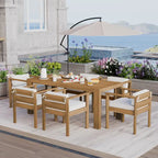 Ensemble de salle à manger d'extérieur 7 pièces pour 6 personnes avec table rectangulaire et chaises avec coussins amovibles