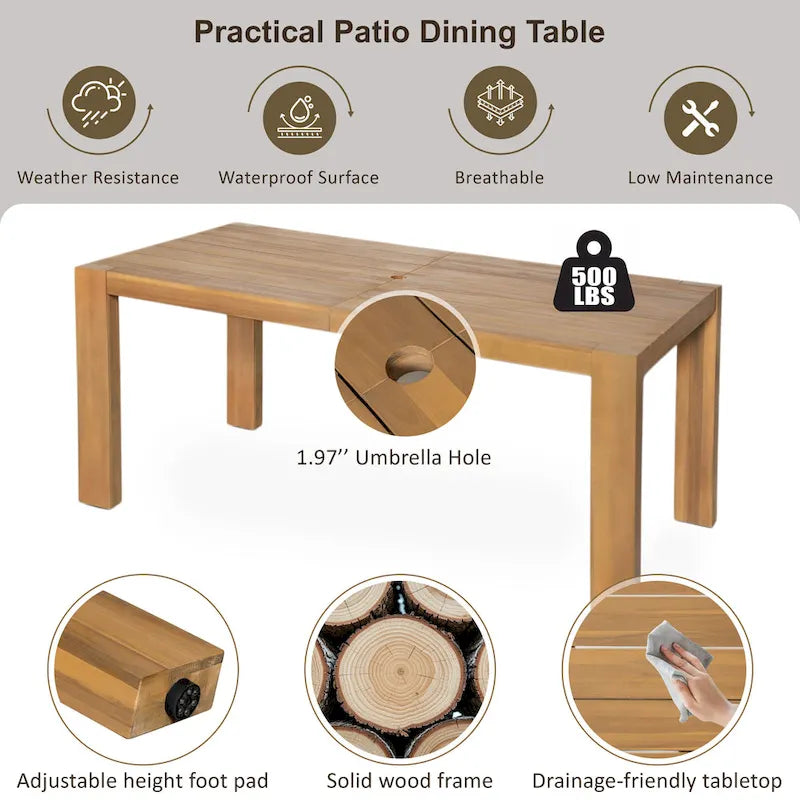 Ensemble de salle à manger d'extérieur 7 pièces pour 6 personnes avec table rectangulaire et chaises avec coussins amovibles
