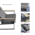 Ensembles de meubles d'extérieur 4 pièces, ensembles de conversation de patio modernes en fer avec canapé et coussin gris, cadre en grain de bois synthétique, table basse