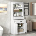 Meuble de Rangement de Salle de Bain en MDF Blanc avec 2 Portes, 2 Tiroirs et Étagères Réglables
