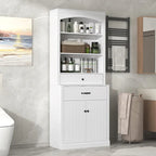 Meuble de Rangement de Salle de Bain en MDF Blanc avec 2 Portes, 2 Tiroirs et Étagères Réglables