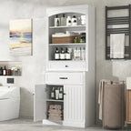 Meuble de Rangement de Salle de Bain en MDF Blanc avec 2 Portes, 2 Tiroirs et Étagères Réglables