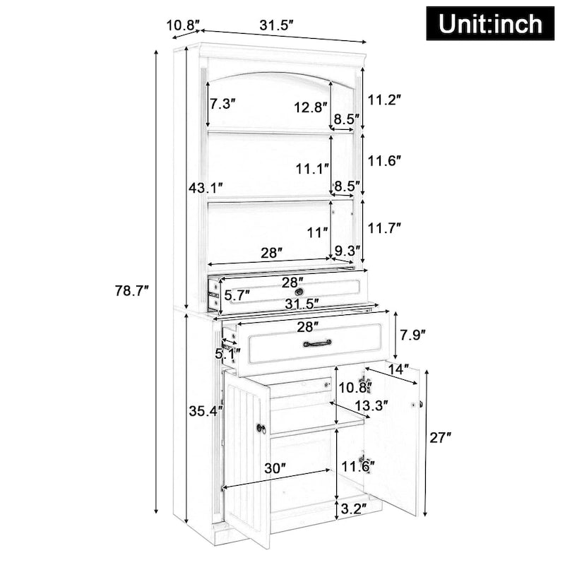 Meuble de Rangement de Salle de Bain en MDF Blanc avec 2 Portes, 2 Tiroirs et Étagères Réglables