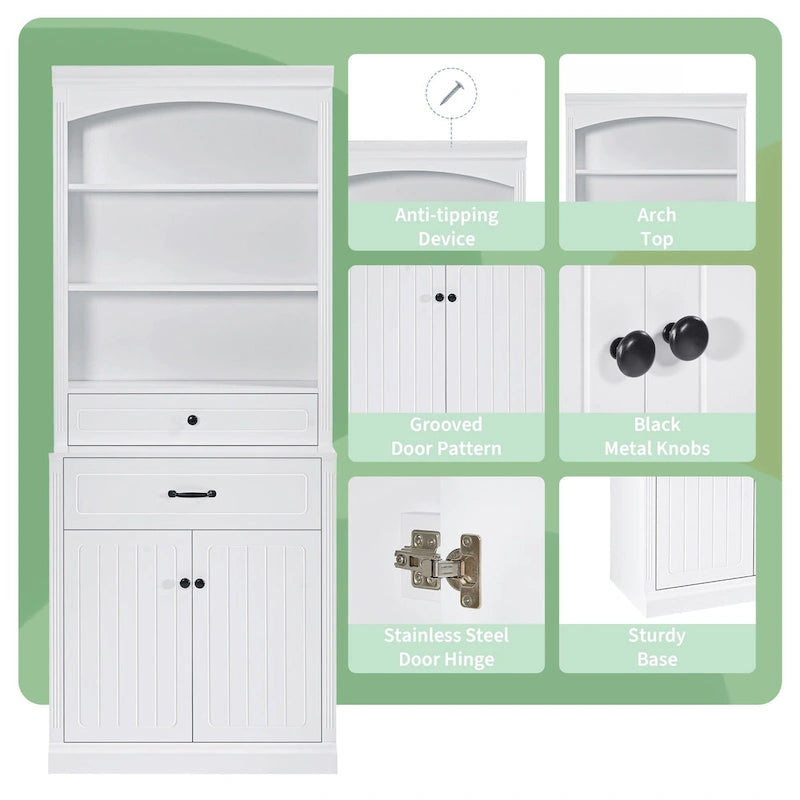 Meuble de Rangement de Salle de Bain en MDF Blanc avec 2 Portes, 2 Tiroirs et Étagères Réglables