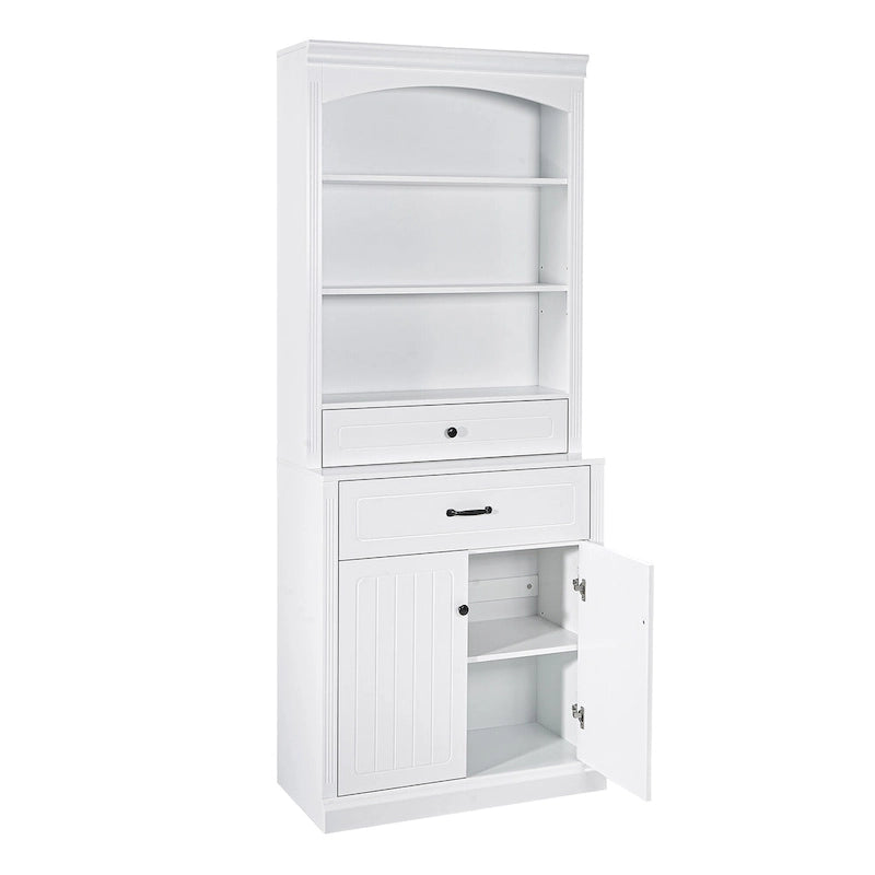 Meuble de Rangement de Salle de Bain en MDF Blanc avec 2 Portes, 2 Tiroirs et Étagères Réglables