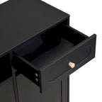 Meuble à chaussures noir en panneau de particules, avec portes arquées, un tiroir et des étagères réglables